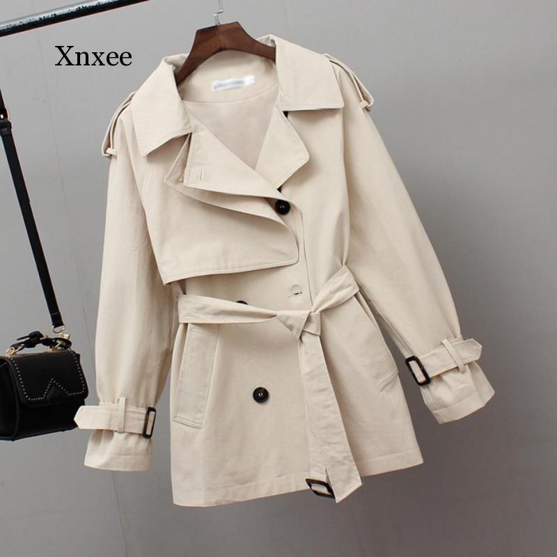 

Women Short Trench Spring Windbreaker Coats Casual Loose Safari Clothes Fashion Stand Collar Drawstring Female Trench Coat, Beige