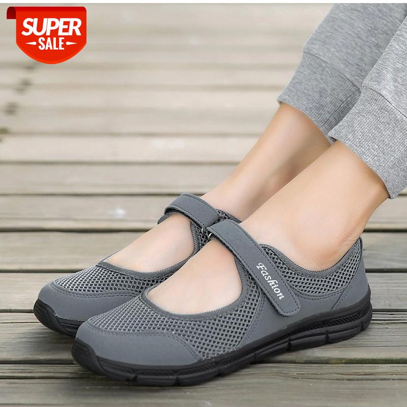 

MCCKLE Plus Size Women Flat Shoes Air Mesh Autumn Female Casual Solid Footwear Hook Loop Flats Comfortable Outdoor Shoes #XD1h, Black