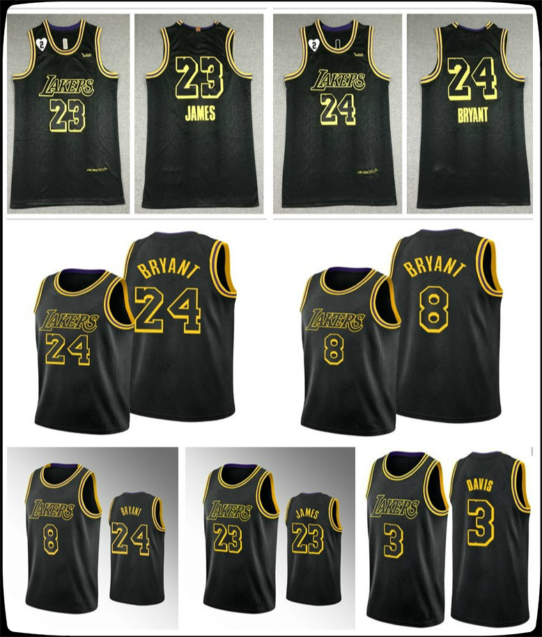 

LosAngelesLakersLebronJames AnthonyDavisMEN Bryant Black Mamba basketball Jersey