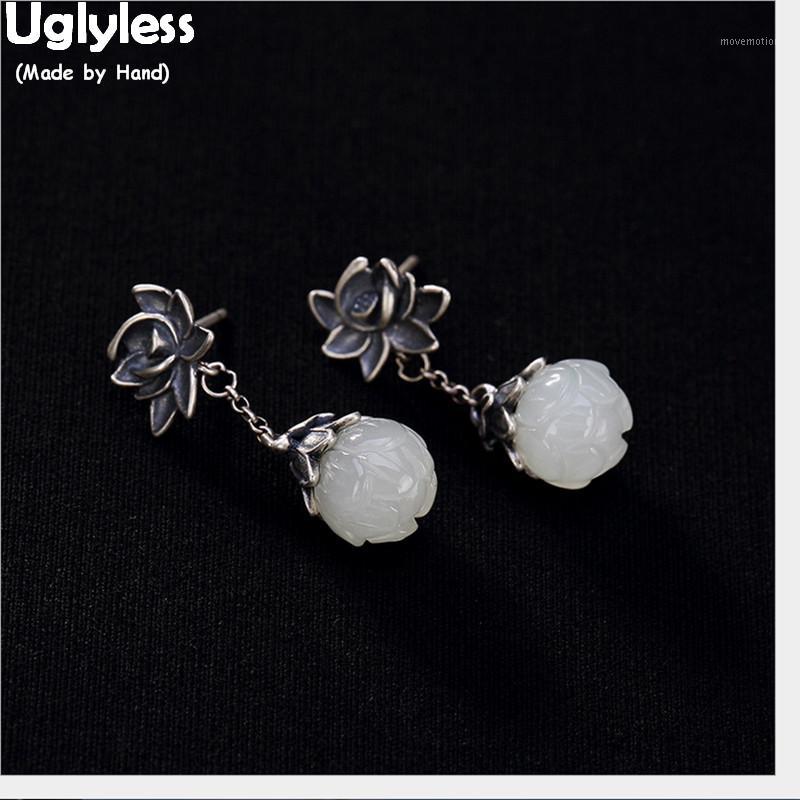 

100% Real 925 Ethnic Thai Silver Lotus Flower Earrings Fashion Wind of China Chic Jade Lotus Earrings Gemstone Jewelry for Women1