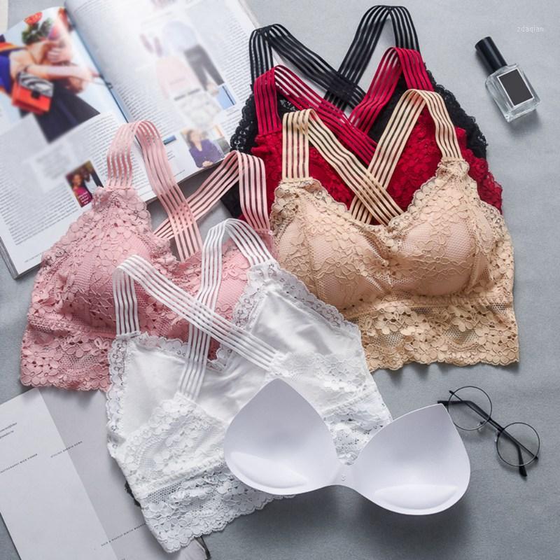 

Women Bras Lace Jacquard Bra Cross Shoulder Strap Wrapped Tube Tops Anti-Exposure Solid Color Underwear 20201, Pink