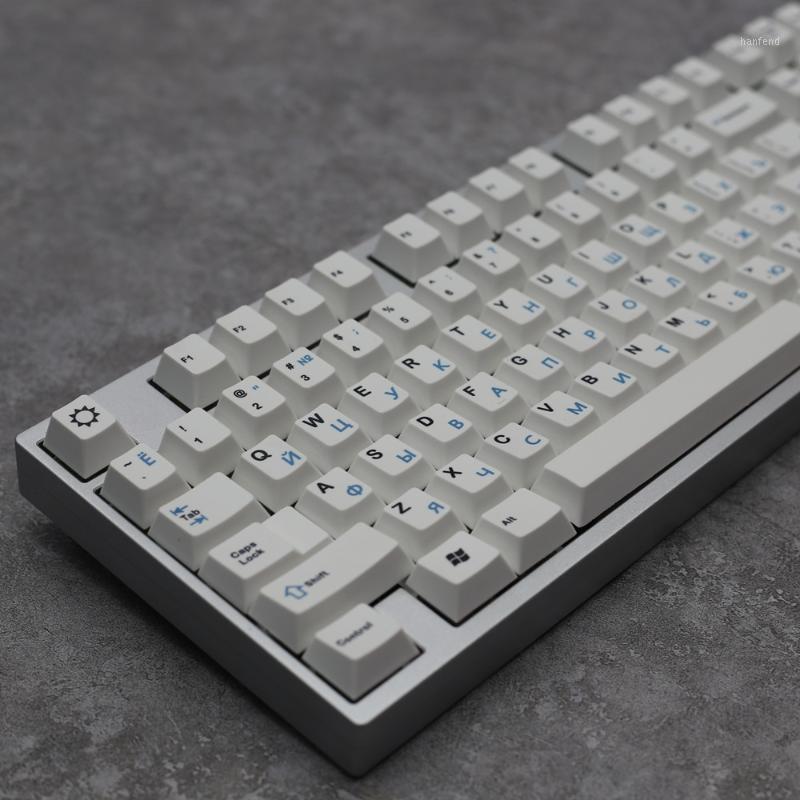 

White Blue Russian Keycaps Cherry Profile PBT DYE Sublimation 1.75U 2U 2.25U Shift 6.25U 7U Spacebar For Mechanical Keyboard1