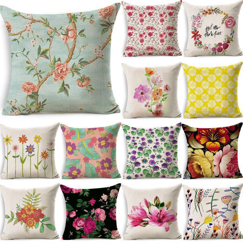 

1 Pcs Color Flower Pattern Cotton Linen Throw Pillow Cushion Cover Car Home Sofa Bed Decorative Pillowcase Funda Cojin 400311, 2dt-40031-013