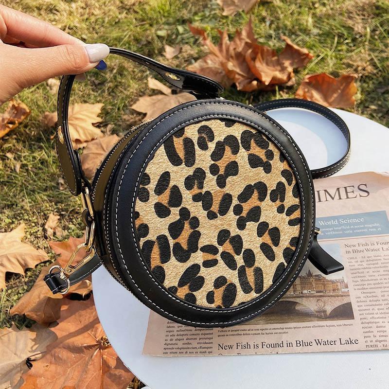 

Female Handbag Oblique Satchel Round Design Women Bags 2020 New Round Pouch Long Strap Shoulder Bag Women Crossbody Flap Bags, Leopard black