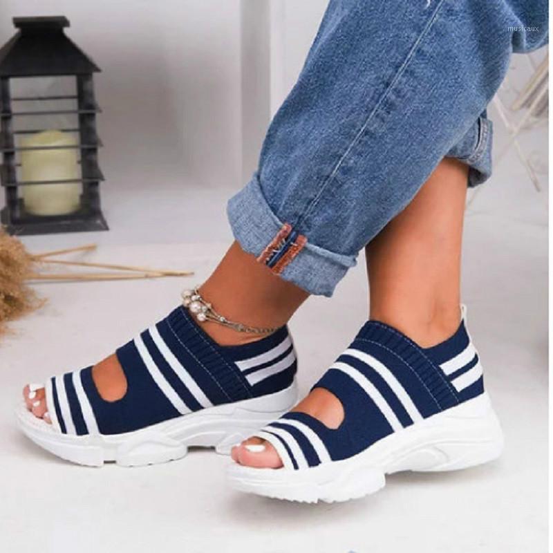 

Summer Women Sandals Open Toe Wedges Platform Ladies Shoes Knitting Lightweight Sneakers Sandals Big Size Zapatos Mujer1, Blue