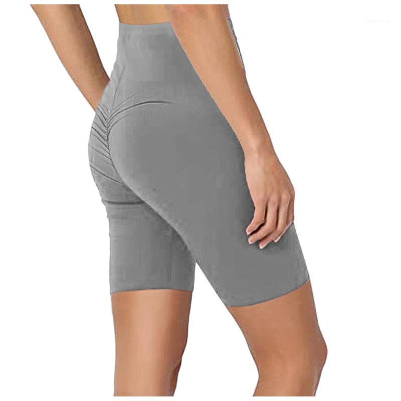 

Sport Yoga Solid Mid Thigh Stretch Cotton Span High Waist Active Short Leggings Gym Shorts Casual Fitness Sports Leggings311, Yellow