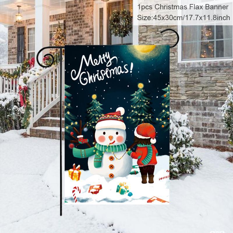 

45x30cm Snowman Christmas Tree And Kid Merry Christmas Printing Flax Street Flag 2021 New Year Navidad Banner Hanging Ornaments1