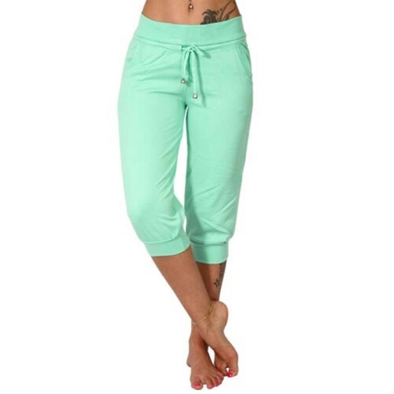 

Women's Pants & Capris Plus Size Women Casual Solid Color Low Rise Drawstring Pockets Sweatpants Sports Fitness Gym Capri Trousers, Black;white