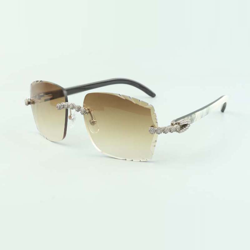 

2022 Bouquet Diamond Buffs Sunglasses 3524014 with Natural mixed buffalo horn glasses and cut Lens 3.0 Thickness