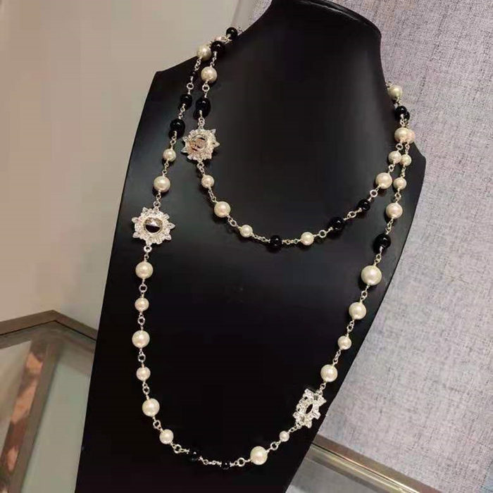 

Fashion Have stamps brand designe Black white necklace for women Wedding Bridal Dress Party lovers gift luxury jewelry for Bride With BOX, Silver