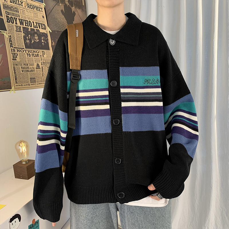 

Men's Jersey 2021 Autumn Thin New Knitted Long-sleeve Cardigan Sweater Fashion Youth Clothes 4UN1, Black