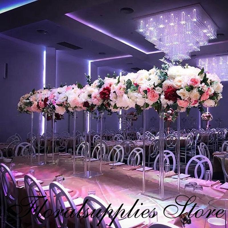 

New Style Clear Acrylic Flower Stand Wedding Centerpiece Table Decoration Geometric Column Floor Pillar Props