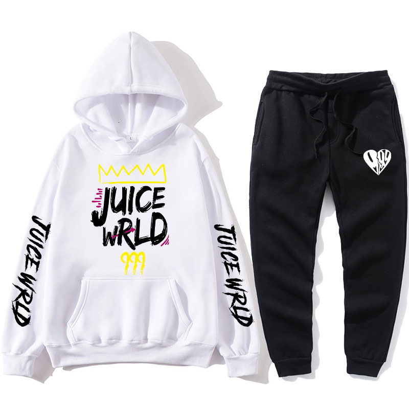 

2021 New Hot Sale j Uicewrld Hoodie Suit Sweatshirt + Pants Wrld Juicewrld Trap Rap Raiow Tomography Juice World Svck, White.white