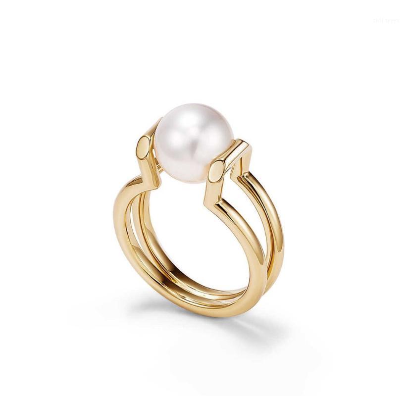 

Rings Women Pearl 18K Gold Plated Wedding Rings Lady Party Rings Best Gift1