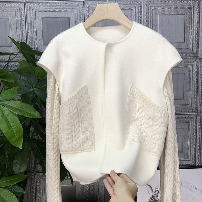 

Women's Knits & Tees Temperament Casual Patchwork O Neck Long Sleeve White Woolen Coat Women Fashion Oversize Black Sweater Knitted Top Loos