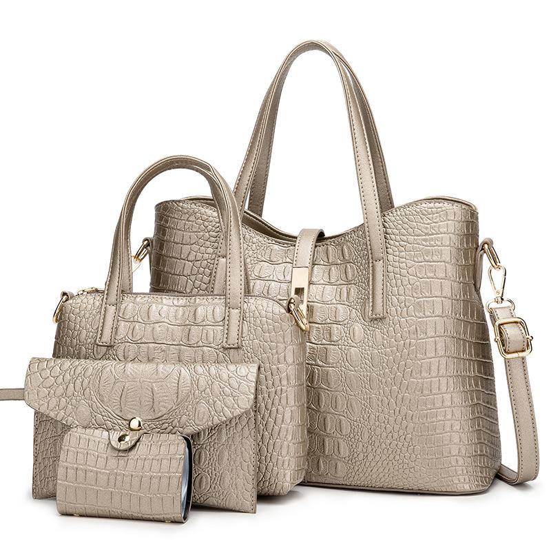 

Crocodile women's bag new 2021 messenger bag four piece mother, Gold