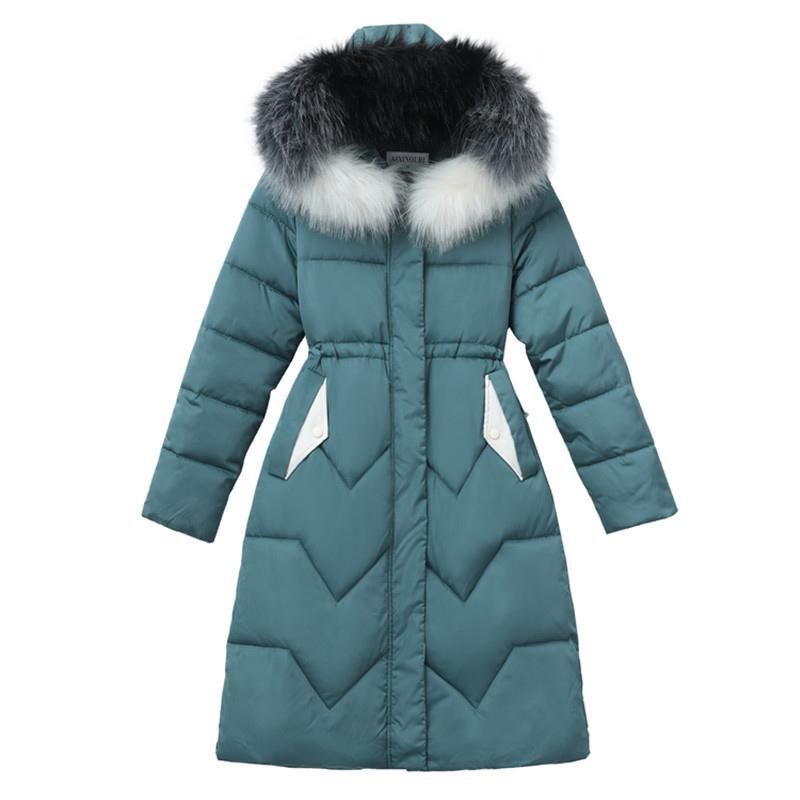 

Hooded Fur collar cotton Jacket Women's Winter Long Down cotton Jackets Plus size Ladies Slim Korean Thick Warm Parka Overcoat, Creamy-white