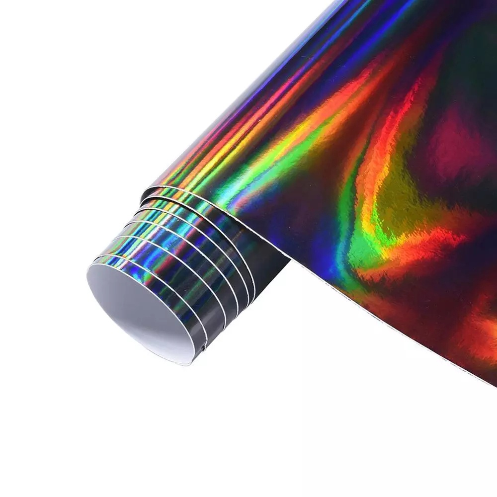 

Laser Chrome Black Car Stickers Car Interior Body Wrap Vinyl Film Sheet Black with Rainbow Decals