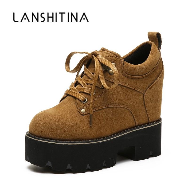 

Autumn Women Wedge Heel Ankle Boots Fashion Women Casual Shoes Breathable Height Increased 11CM Heels High Top Platform Boots, Black