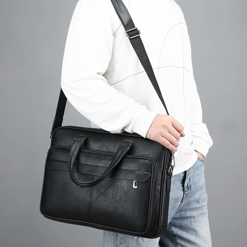 

LKEEP Men Briefcase Bag High Quality Business Leather Shoulder Messenger Bags Office Handbag Laptop, Black