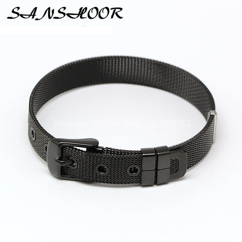 

SANSHOOR 21cm Length Black Stainless Steel Mesh Bracelet Bangles Fit Keepering Collection Charms As Mother's Day Gifts 3Pcs/lot1