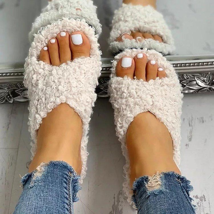 

Faux fur Platform Sandals Sexy Furry Slippers Ladies Shoes Winter Warm Slippers Outdoor Sandals Flip Flop Flat, Black