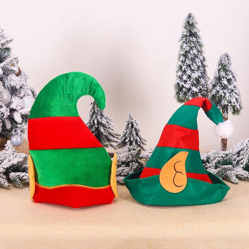 

2 Kinds Kids Adults Cute Green Red Stripe Cartoon Elf Clown Ear Christmas Cap Xmas Hat Happy New Year Party Decor Children Gift1