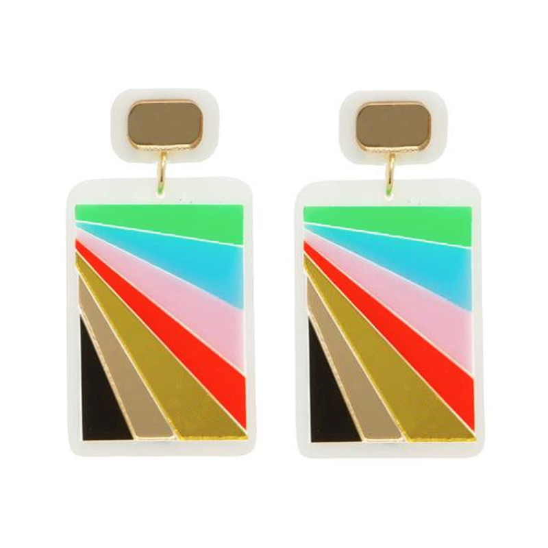 

New Colorful Acrylic Rectangle Geometric Stripe Large Drop Earrings for Women Trendy Jewelry Hyperbole Accessories, Silver