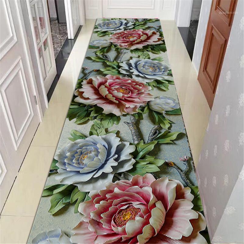 

3D Flower Stair Corridor Mat Flannel Non-slip Bedroom Kitchen Bedside Rugs Floor Mat Living Room Area Rug Balcony Carpets1, No-09