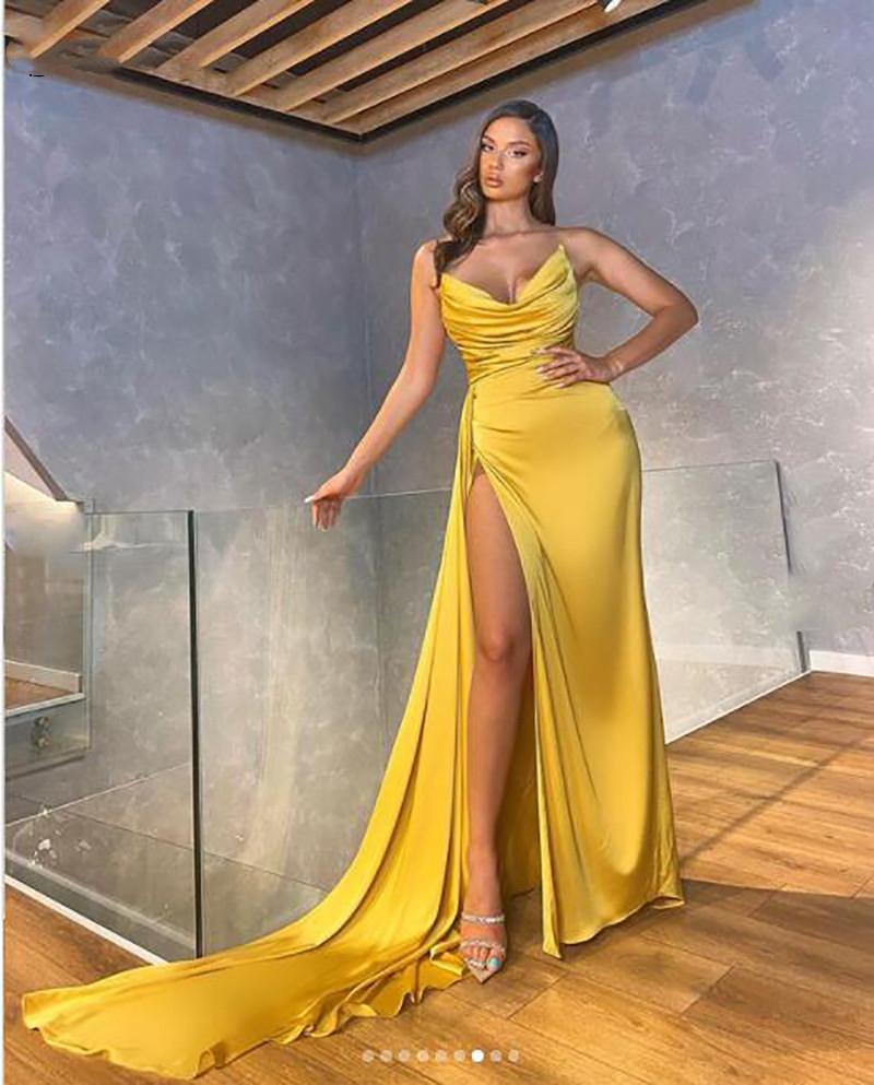 

Purple Simple Charming Sexy Strapless Mermaid Prom Dresses For Women Satin High Side Split Court Train Formal Evening Gowns Long Special Occ, Black