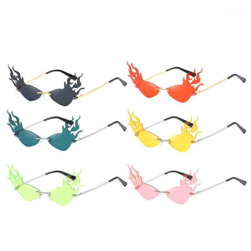 

Womens Flame Sunglasses UV400 Sun Glasses Luxury Design Party Eyewear Streetwear Fire Flame Lens Rimless Wave Sun Glasses1