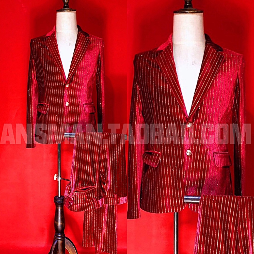 

2021 New M-6xl!! Club Fashion Singer Red-tanned Host Phase Velvet Suit E722, Pant