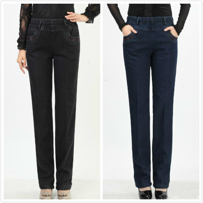 

Women's Winter Tight Waist Big Embroidery Denim with Corduroy Pants Uujo