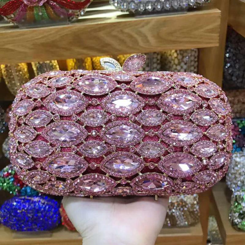 

XIYUAN Women pink/gold/champagne Crystal Evening Bags Hollow Out Ladies Diamond Wedding Clutch Handbag shoulder Purse, Color same picture