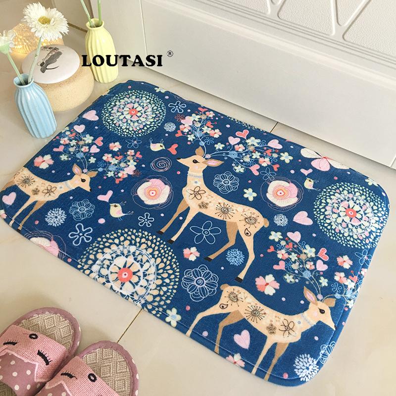 

LOUTASI Home Decoration Cute Sika Deer Printed Carpet Door Mat Anti-slip Kitchen Carpet for Home Living Room Floor Mat, Style 28