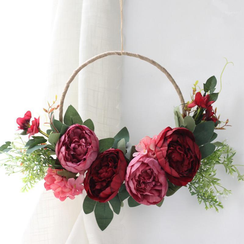 

DIY Flower Wreaths Door Hanging Decoration Christmas Wreaths Simulation Floral Garland for Wedding Decoration Home Office Party1, Red