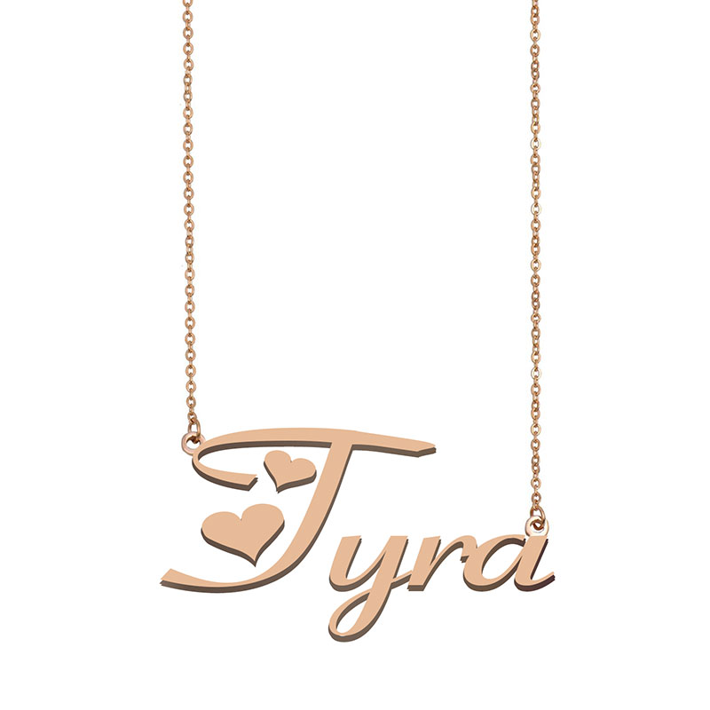 

Tyra Name Necklace Custom Nameplate Pendant for Women Girls Birthday Gift Kids Best Friends Jewelry 18k Gold Plated Stainless Steel, Silver