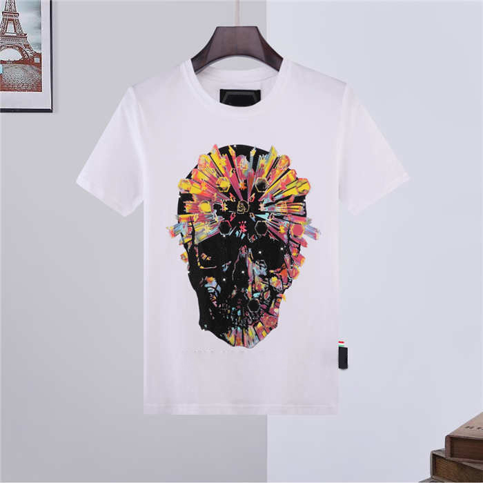 

21ss fashion summer mens womens tshirt 2021 short sleeve cotton diamond Printed Phillip Plain men t shirts, White