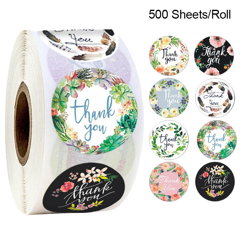 

500 Sheets/Roll Round Labels Thank You Packaging Sticker for Candy Bag Gift Box Packing Bag Christmas Party Wedding Decoration