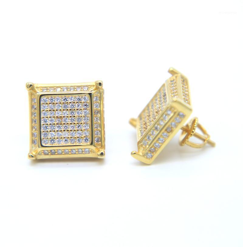 

high quality hip hop bling women men jewelry 925 silver screwback square micro pave cz cool boy men jewelry earring1