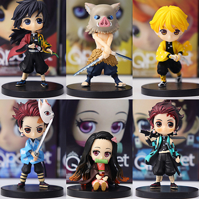 

6pcs/set Demon Slayer Kimetsu no Yaiba Figure Q ver. Giyuu Inosuke Tanjirou Nezuko Zenitsu Figurine anime Action figure 5-7cm 201202, 6pcs no retail box