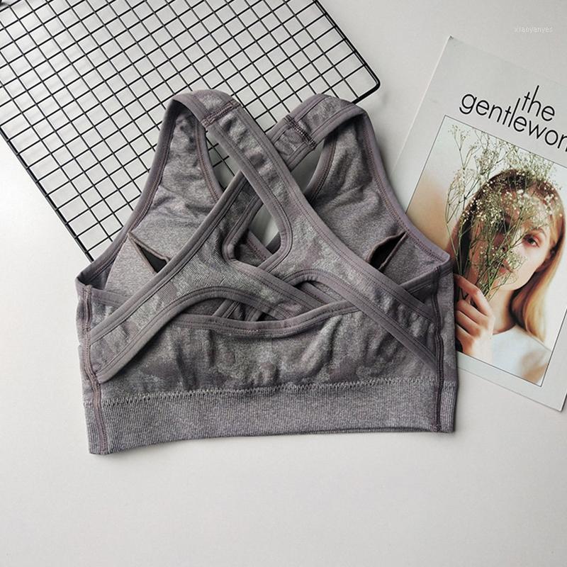 

New style camouflage quick-drying shockproof gather beauty back sports bra female fitness yoga breathable vest-type underwear1, Pink