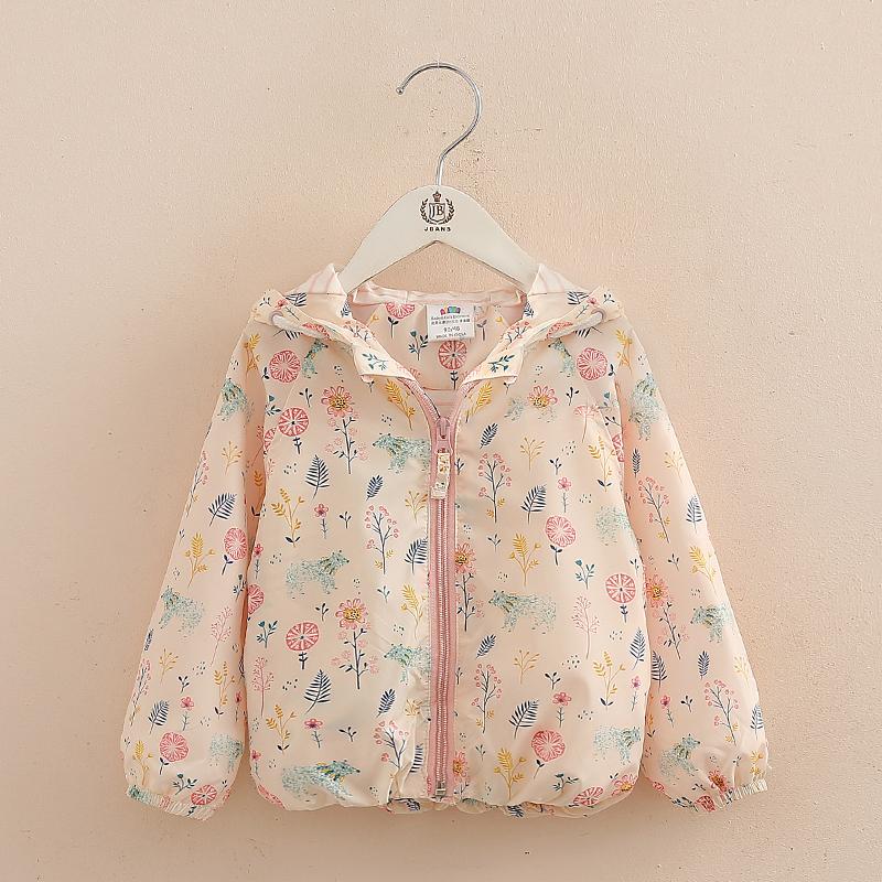 

2021 Fashion Autumn Spring 2 3 4-12 Years Long Sleeve Outwear Cartoon Flower Print Sweet Thin Hooded Jacket For Baby Kids Girls, Pink