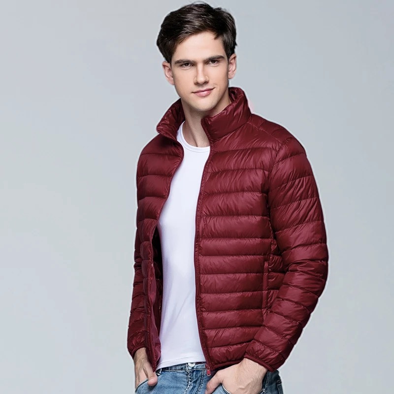 

2021 Brand Autumn Winter Men' Jackets Upright Collar Short Down Jacket for Male Outer Wear Clothing Garment, Wine red