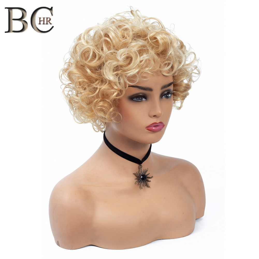

Short Curly Synthetic Wigs Golden Party Hair for White Women Blonde Wig Mixed Colors High Temperature Fiber Made
