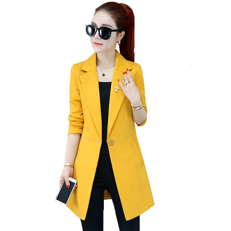 

2021 Spring New Solid Color Mid-length Thin Plus Casual Female Size Fashion Women Blazer Jacket R120 Gi0y, Black