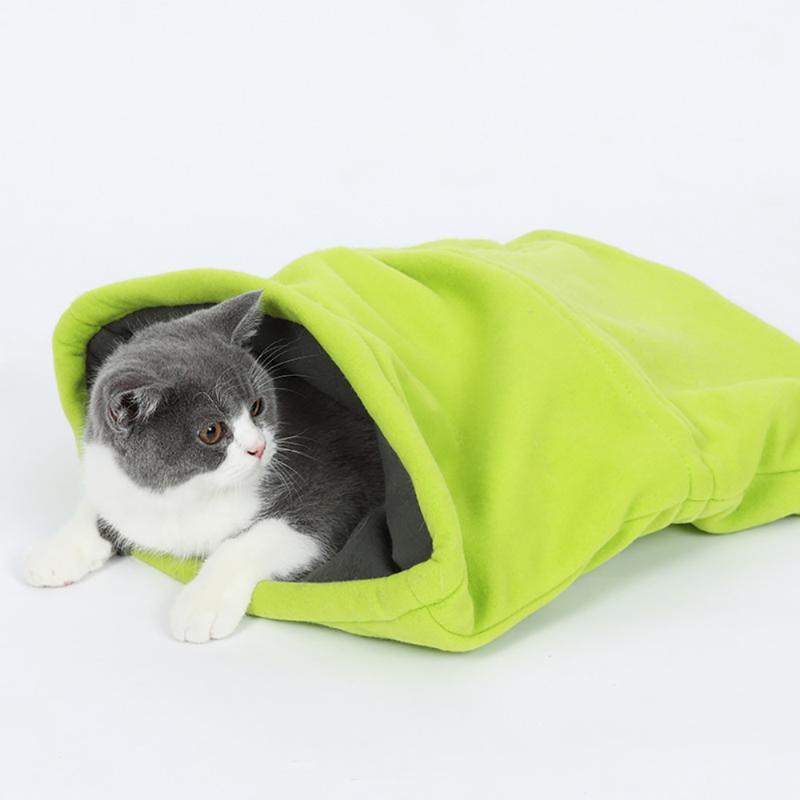 

Pet Cat Sleeping Bag Soft Mat For Kitten Nest Washable With Zipper Solid Color Warm Foldable Cats Bed For Travel Easy To Carry