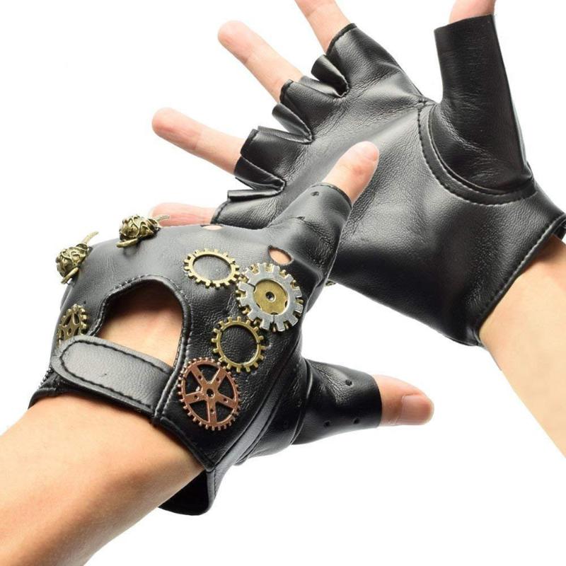 

Japanese Harajuku Vintage Steampunk Gear Gloves Punk Lolita Cosplay PU Leather Gloves Gothic Unisex Cosplay Accessory