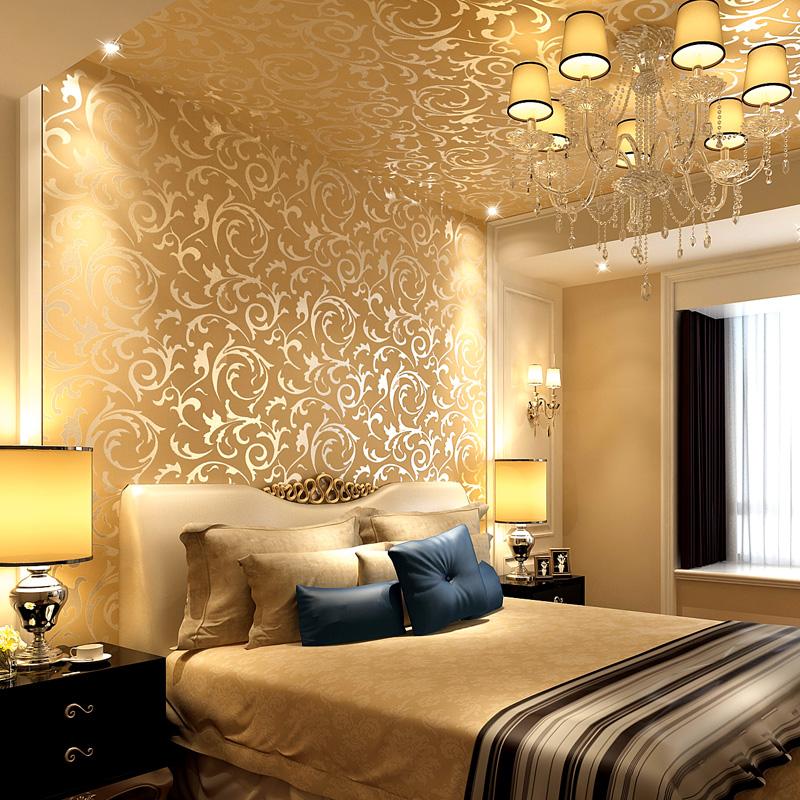 

Luxury 3d gold wallpaper non-woven cloth European style gold foil wallpaper living room bedroom bedside TV background wall, 50011 gold