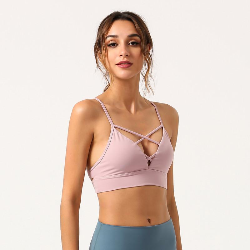 

2020 Women Sexy V Collar Yoga Bra Back Cross Hollow Design Sports Exercise Bra Woman Shockproof Fitness Yoga Push Up, Sky blue
